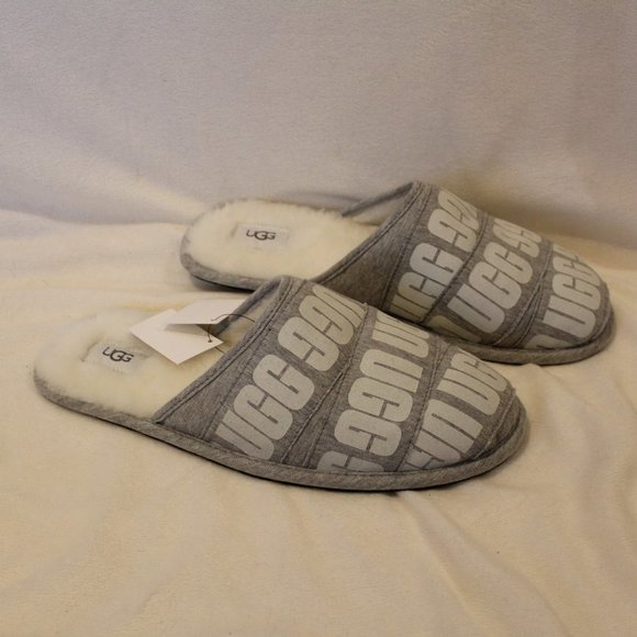NIB UGG MEN\'S GRAPHIC BAND LOGO SCUFF‎ SLIPPERS GRAY main image 8